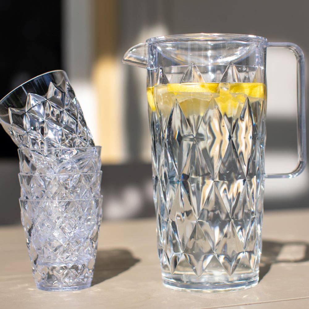 Чаши за къмпинг: нечупливи за кемпери и каравани - поликарбонат/тритан, елегантен комплект с кана и чаши