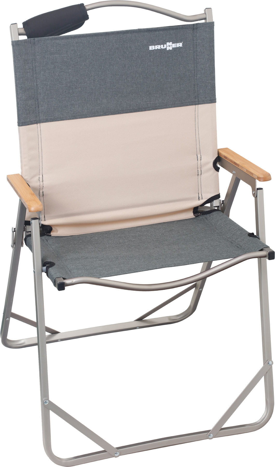 Свръх лек сгъваем стол за къмпинг. Подходящ за ван или кемпер с леки и компактни размери. Модерен дизайн с подлакътници от стествено дърво. Light folding chair for camping, modern design and sturdy materials. Natural wood armrests.
