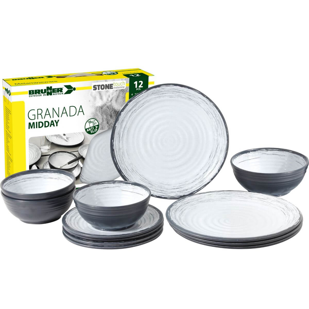 Меламинов сервиз за къмпинг BRUNNER 12 части, нечупливи, удароустойчиви. Melamine camping dinner set BRUNNER, durable, shatterproof.