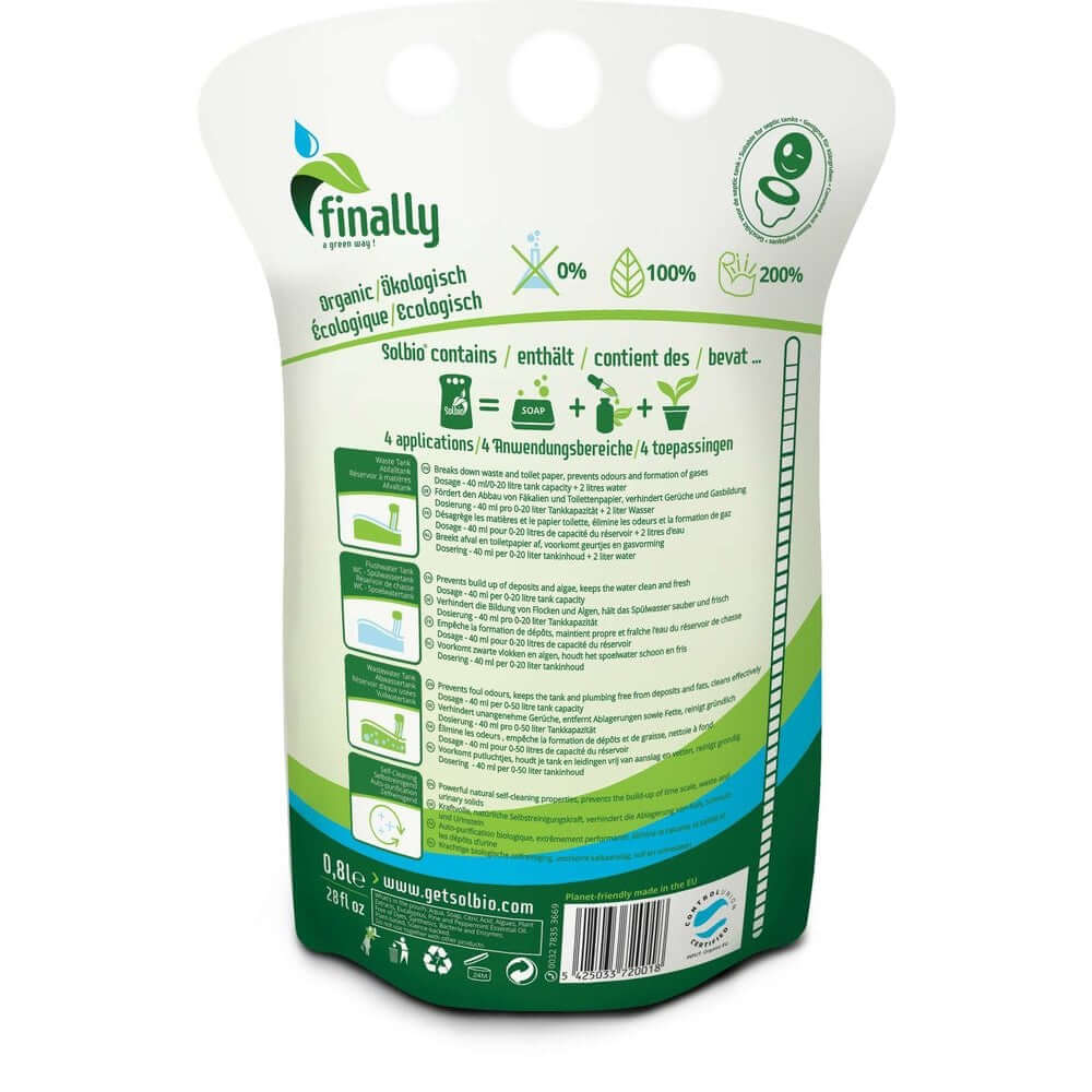 Solbio Original био препарат за химически и преносими тоалетни 4-в-1 – натурален, подходящ за сива вода и изплакваа вода както и почистване