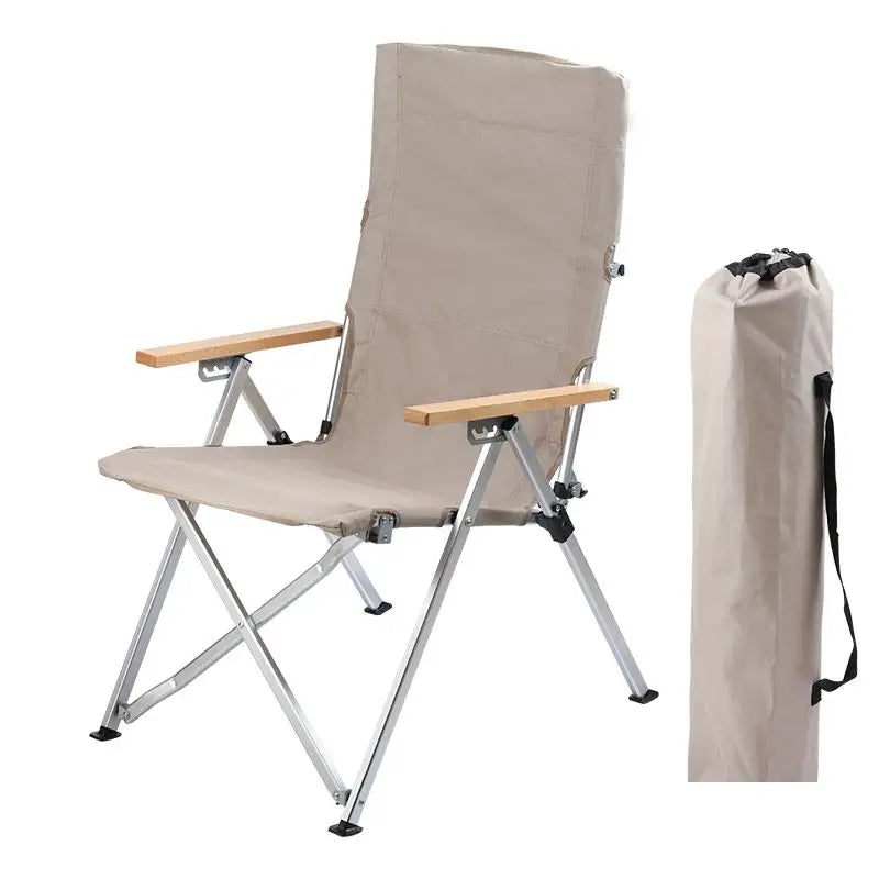 Сгъваем стол за къмпинг или каравана. Алуминиева конструкция, дървени подлакътници. Регулиране на лежанката.