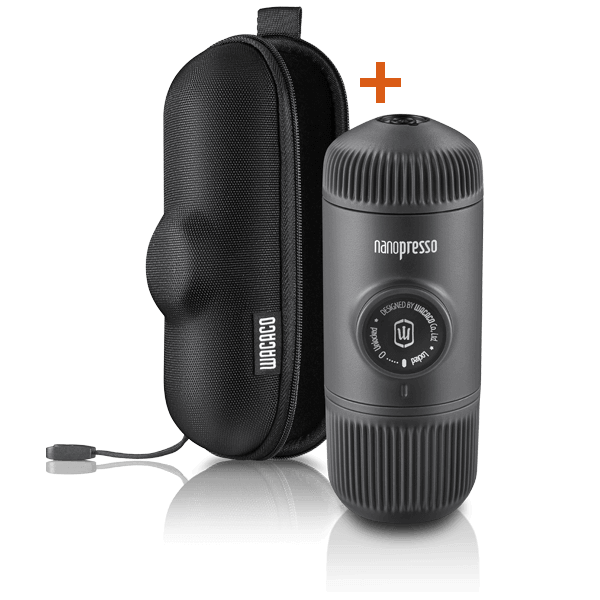 Преносима ръчна машина за кафе еспресо Wacaco® Nanopresso с калъф - идеална за къмпинг и пътувания.