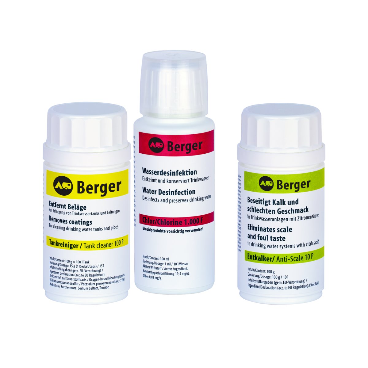 Почистване на водна система и резервоари в кемпери и каравани. Комплект Berger 100