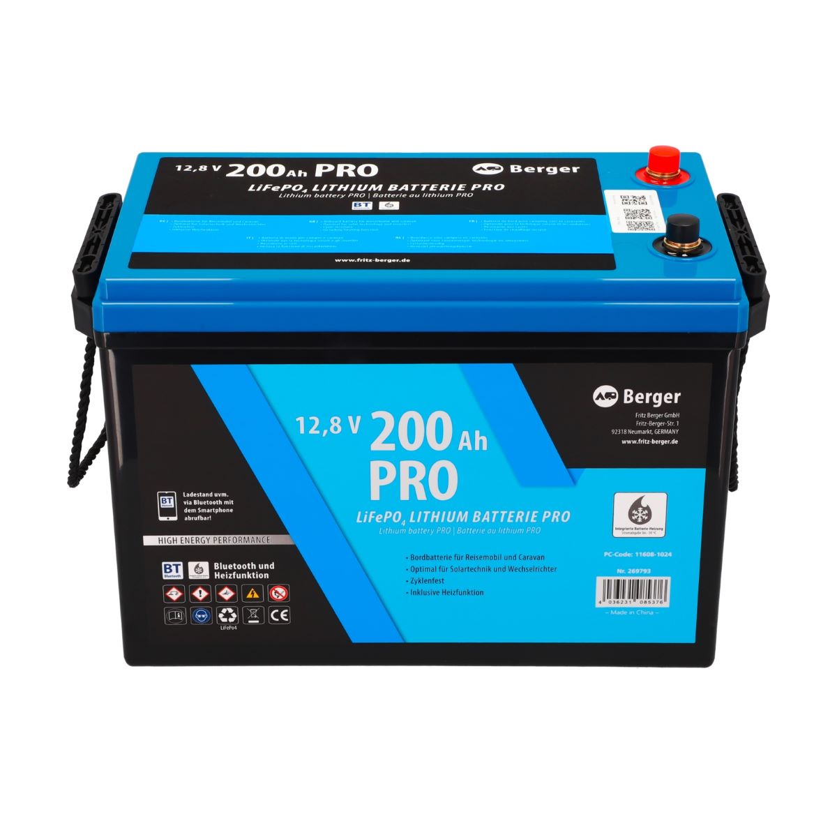 12V LiFePO4 батерия Berger 200Ah за соларни системи