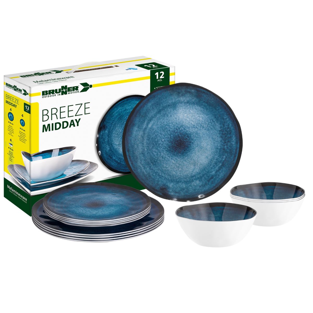 Сервиз чинии за къмпинг от меламин Brunner Breeze 12 части, безвреден, нечуплив. Melamine dinnerware camping