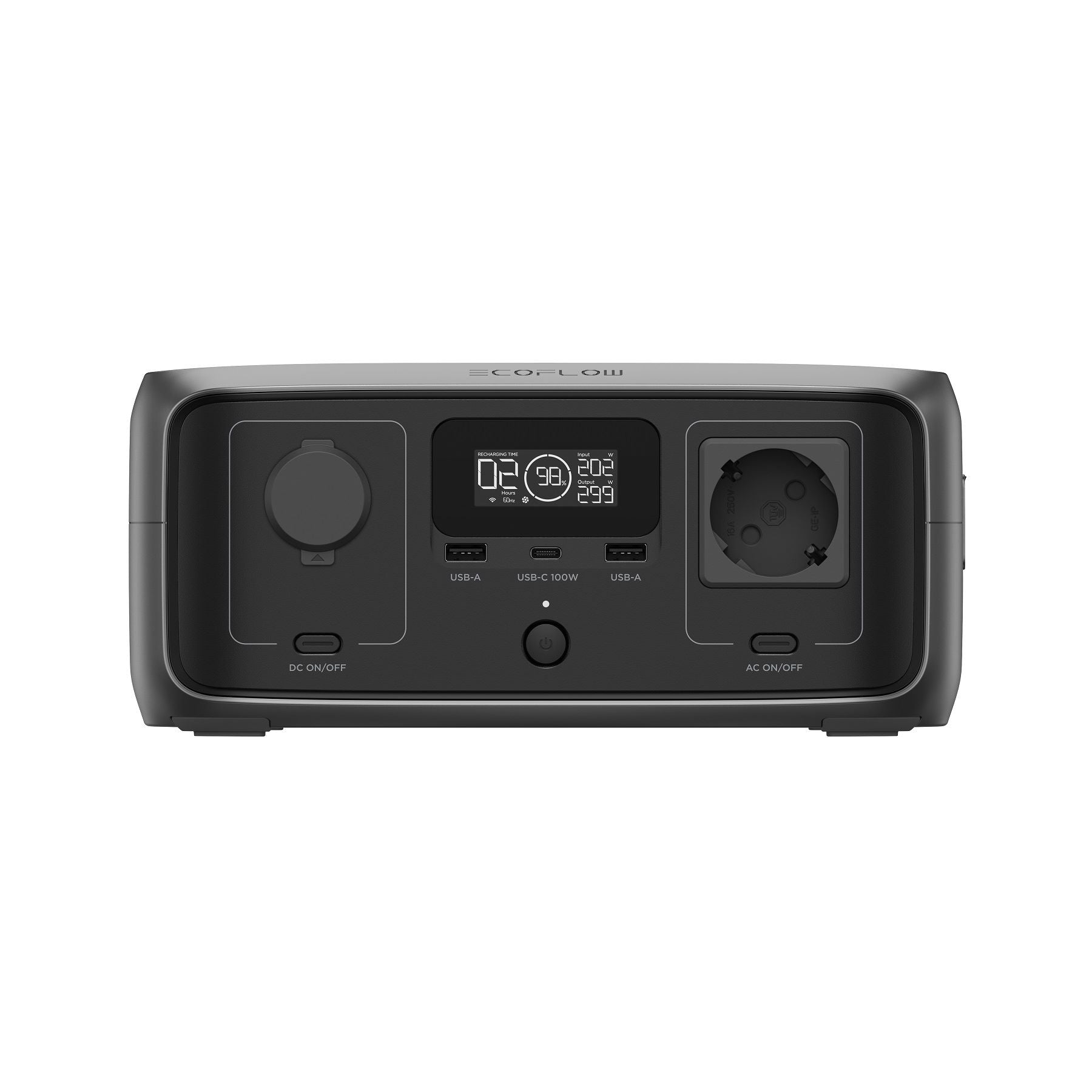 Преносима зарядна станция EcoFlow RIVER 3 с дисплей, USB и AC изходи за къмпинг и пътувания.