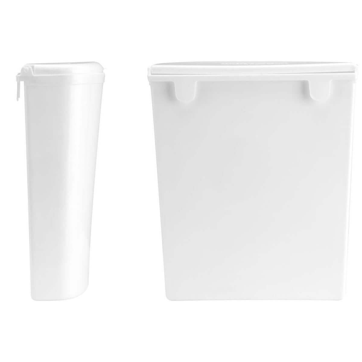 Compact 5.5L trash bin with lid for camper kitchens, easy to mount, lightweight, BRUNNER Pillar, durable plastic, white color.