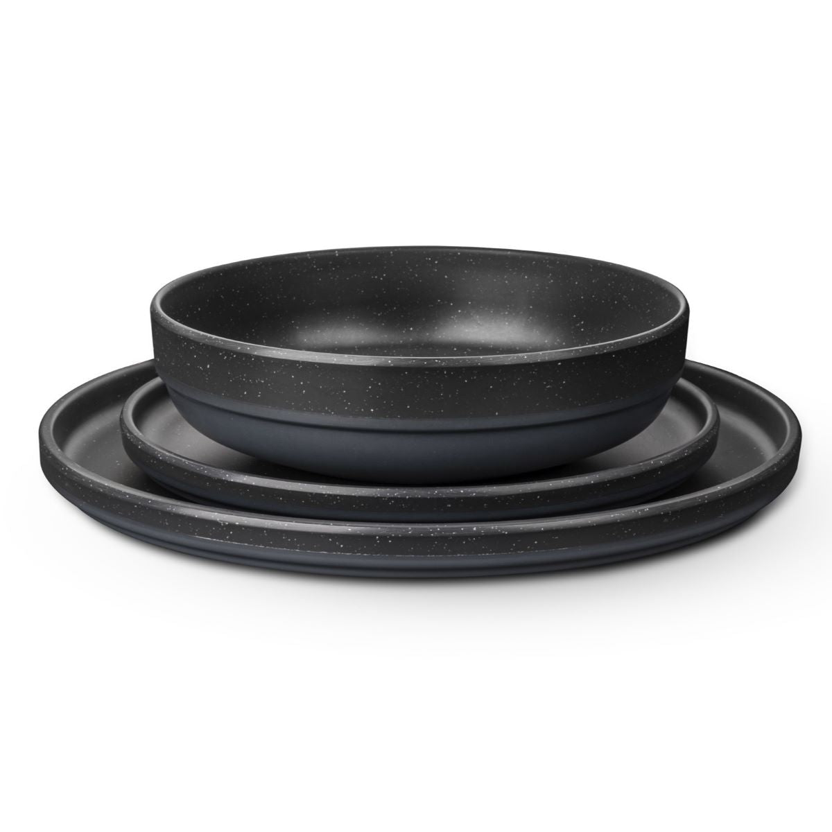 Меламинов сервиз за къмпинг BRUNNER ODETTE DOUBLE BLACK, 12 части, черен, с чинии и купи, серия Stone Touch/Dolomit