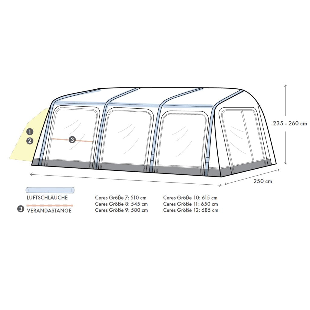 Схема на надуваем форселт за каравана Westfield Ceres 911см - 1120 см с размери и спецификации на устойчив материал.