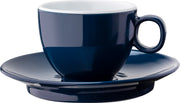 Stylish espresso cup for a hot coffee outdoors, made of durable and safe melamine. Стилна чаша за кафе от здрав и безопасен меламин, модерен син цвят и противоплъзгаща чинийка