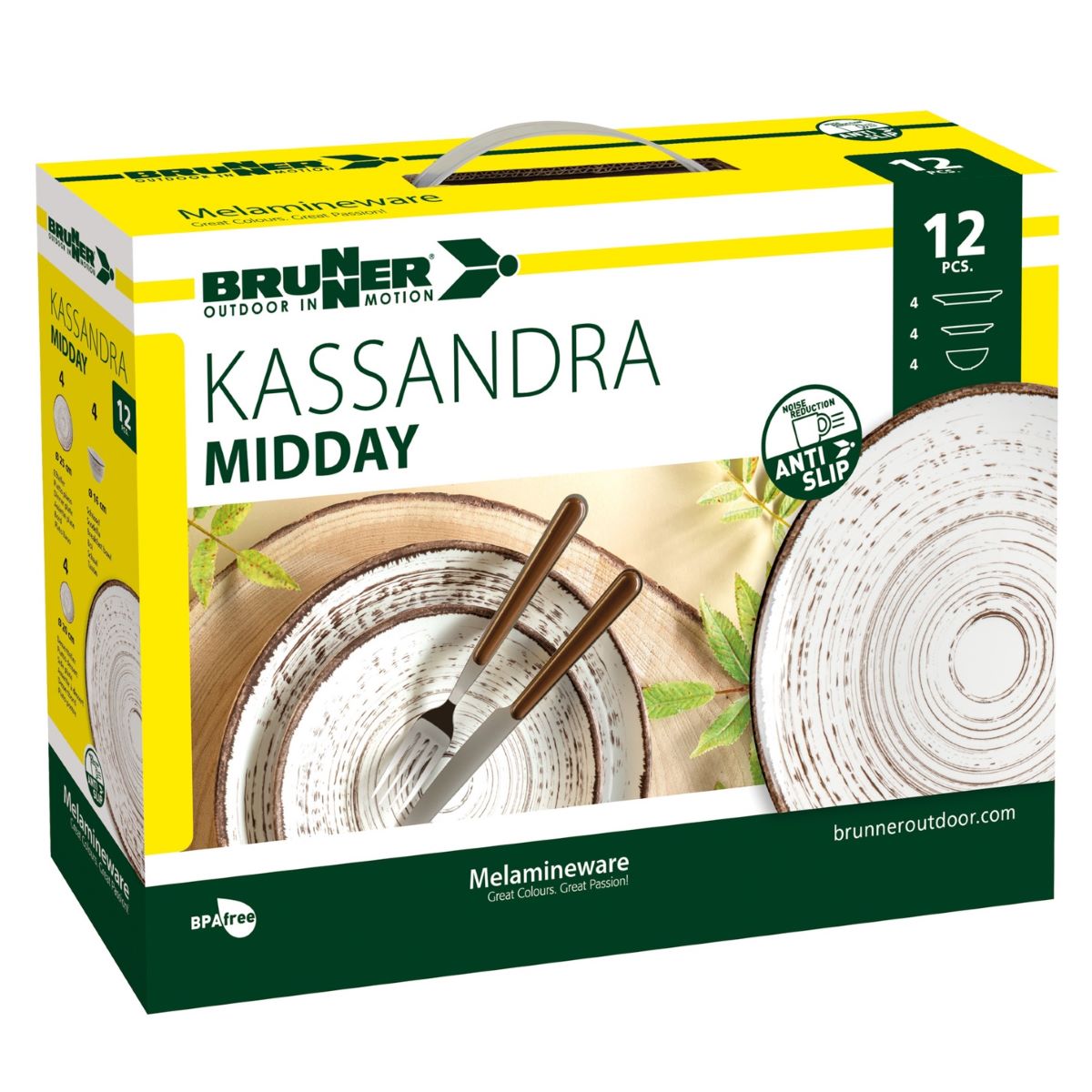 Меламинов сервиз 12 части BRUNNER MIDDAY KASSANDRA за кемпинг - нечуплив, здрав, удароустойчив. Camping melamine set by BRUNNER.