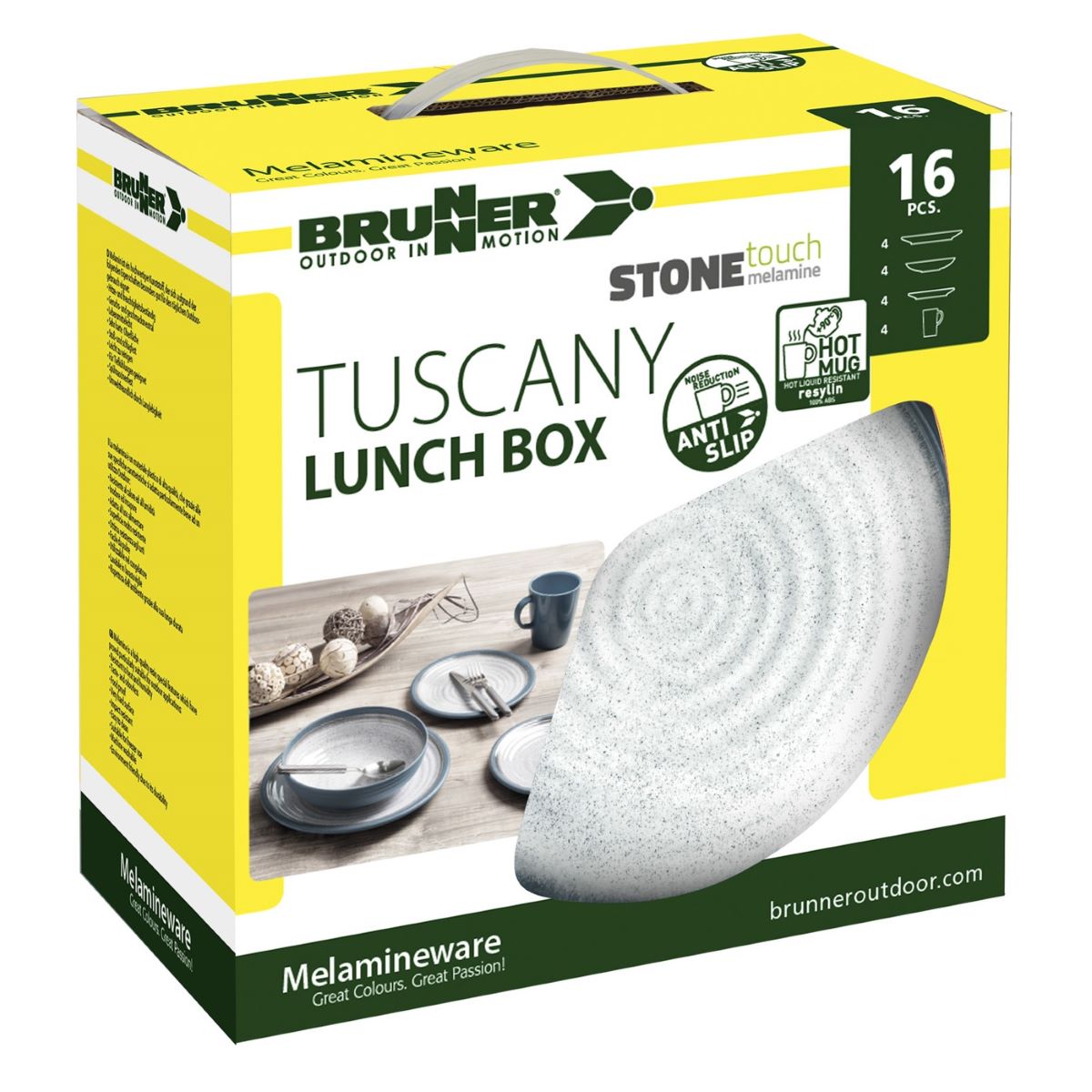 Меламинов сервиз за къмпинг BRUNNER LUNCH BOX TUSCANY 16 части - качествено оборудване за кемпер, каравана, надеждни аксесоари.