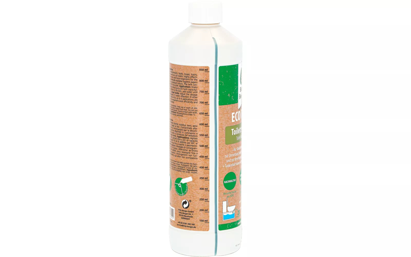 Екологичен препарат за химическа тоалетна Berger Eco Clean 1L в опаковка от 1 литър.