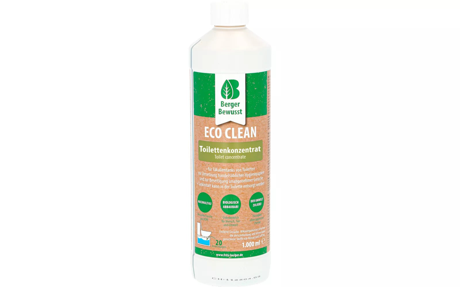 Екологичен препарат за химическа тоалетна Berger Eco Clean 1L - биоразградима санитарна течност.