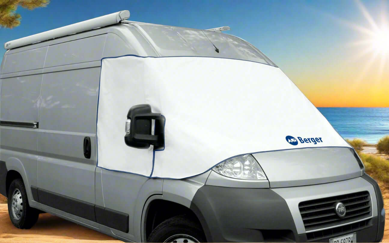 Покривало за предно стъкло на FIAT DUCATO - BERGER за кемпер, къмпинг, каравана защита. Windshield cover for FIAT Ducato camper.