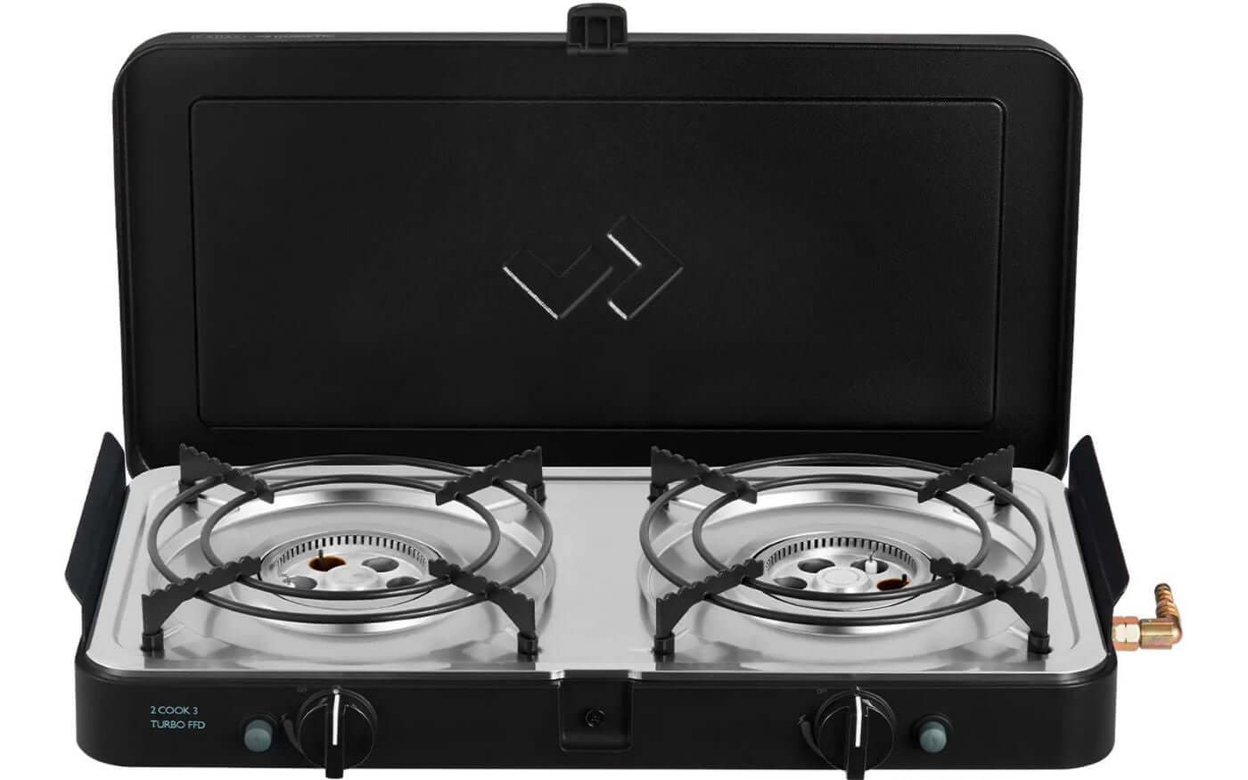 Двоен газов котлон CADAC 2 Cook 3 Turbo с FFD защита, преносим дизайн и автоматично изключване на газа, модел 2025.