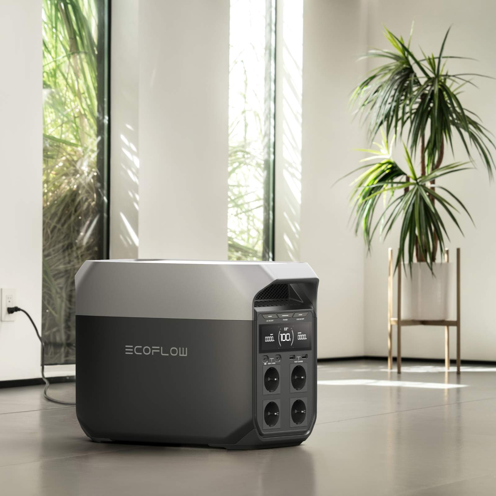 Преносима зарядна станция EcoFlow DELTA 3, удобна и мощна за къмпинг, с 1024Wh капацитет и множество изходи.