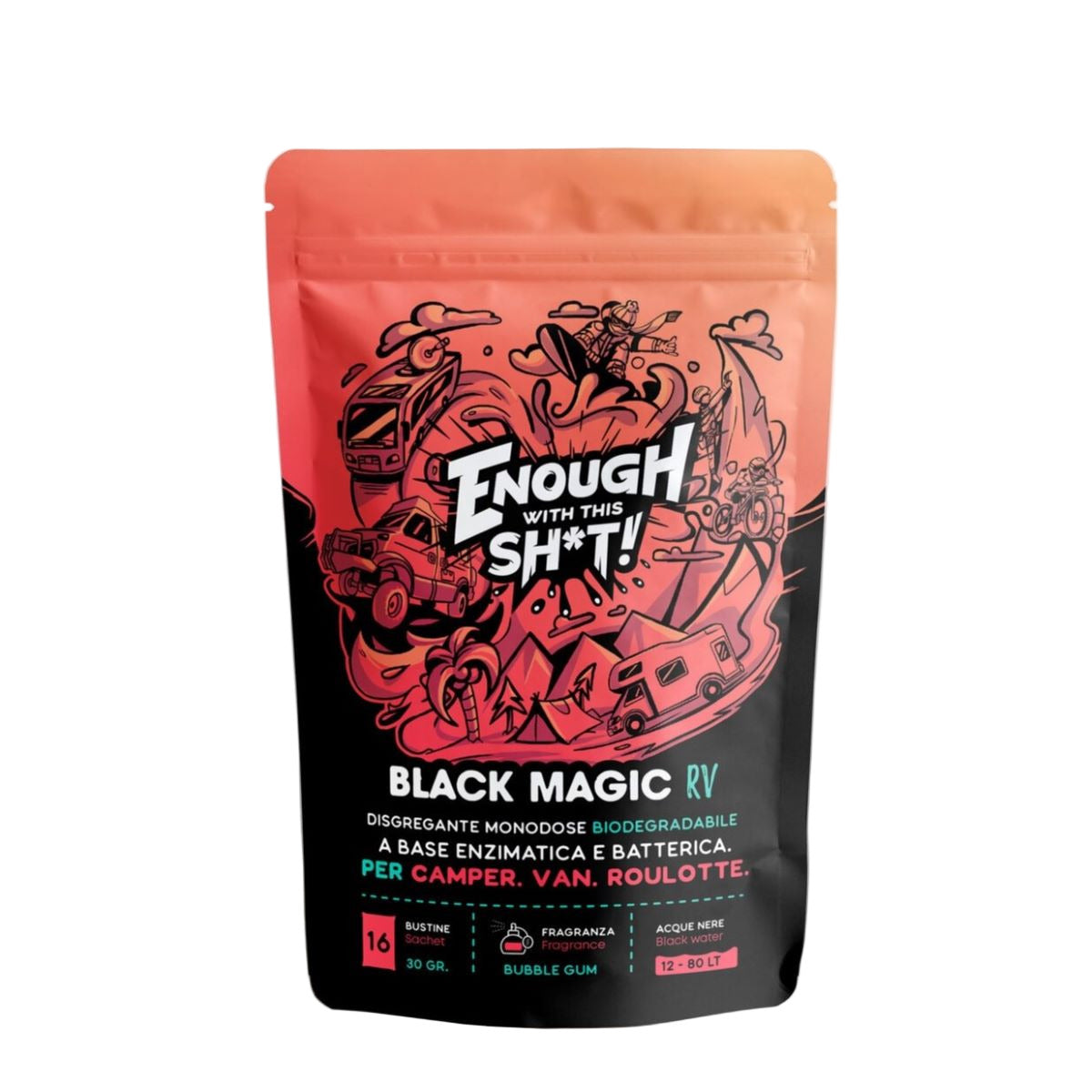 Био химия EWTS Enough With That Shit – сашета за портативни тоалетни, удобни за съхранение, безопасни за природата и канализацията, аромат дъвка