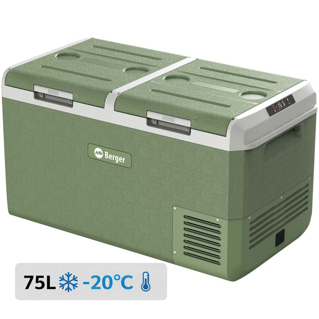 Двузонов компресорен хладилник за кола BERGER EPL -20C° за къмпинг, каравана, сгъваем, преносим и практичен модел.