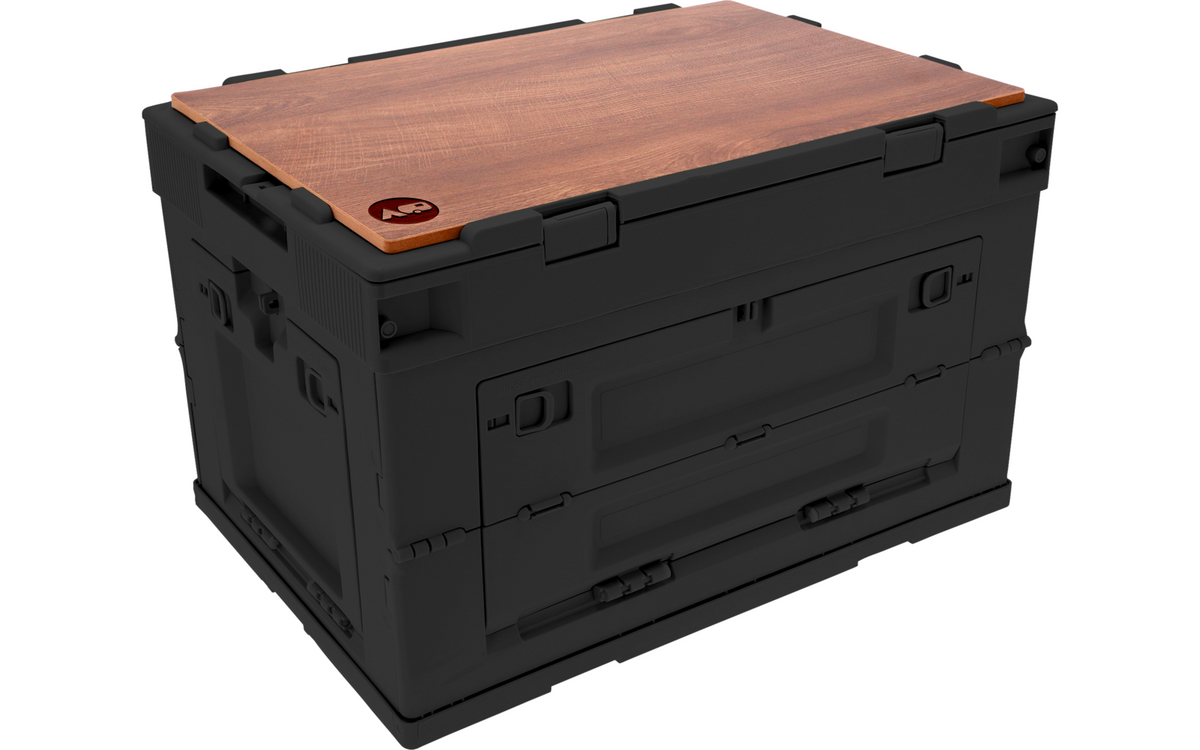 Сгъваема кутия Berger CamperBox XL, черна, с капак-масичка с дървесен дизайн