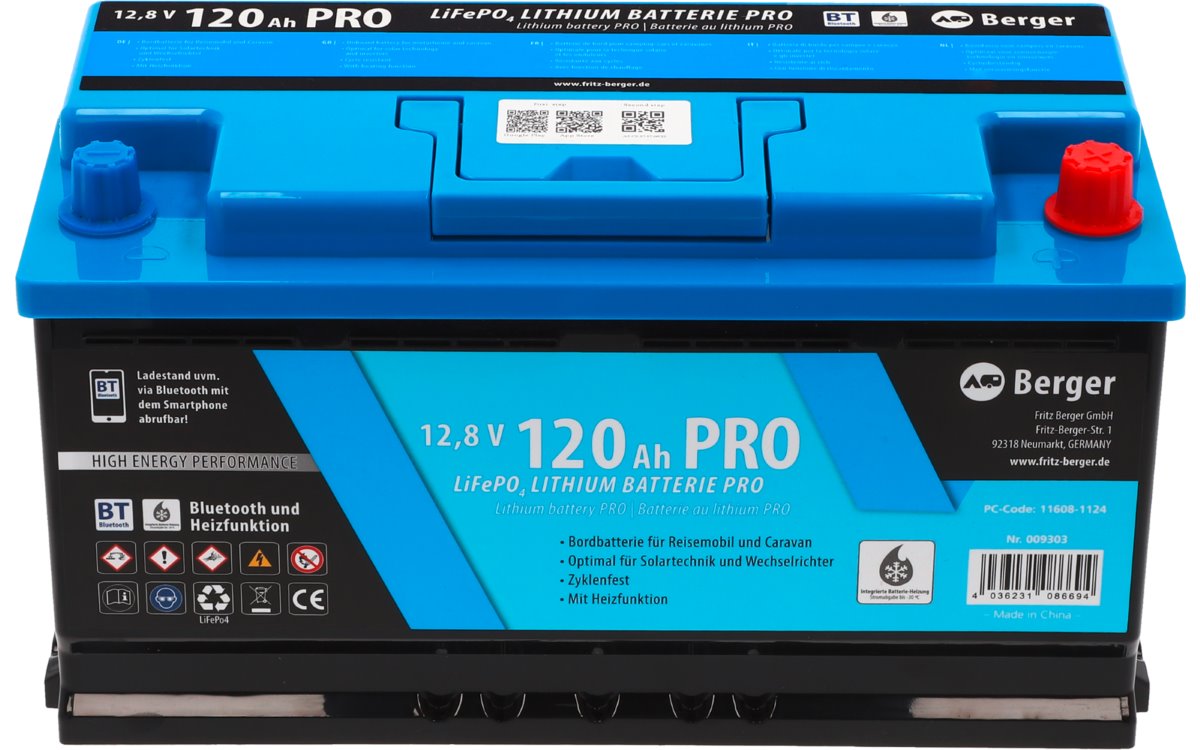 Berger LiFePO4 PRO тягов литиев акумулатор 120Ah 12,8V с Bluetooth и отопление - качествена техника за кемпери и каравани