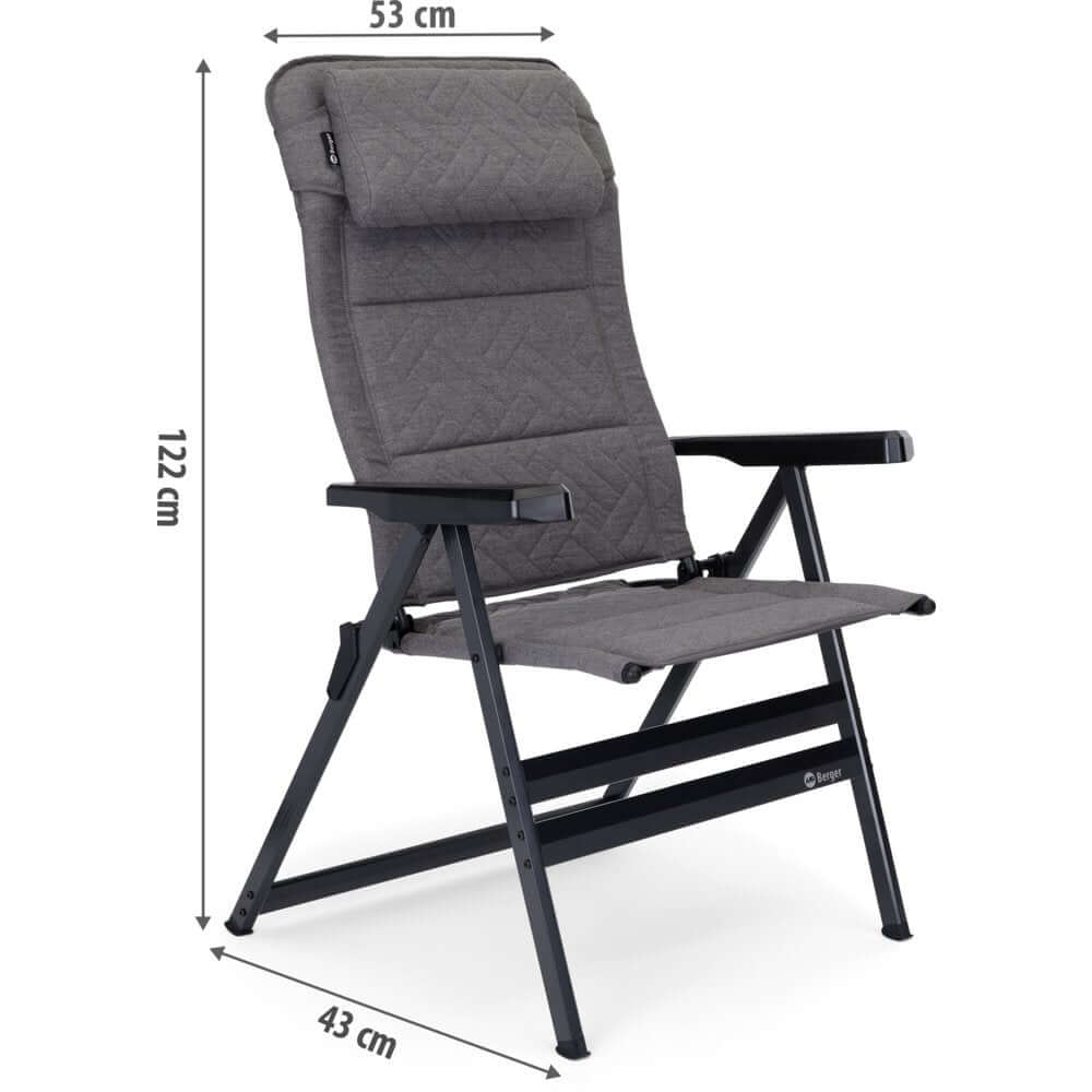 Луксозен сгъваем стол за къмпинг BERGER DAKAR - качествен аксесоар за къмпинг, караванa или кемпер от Gocampy, функционален и удобен.