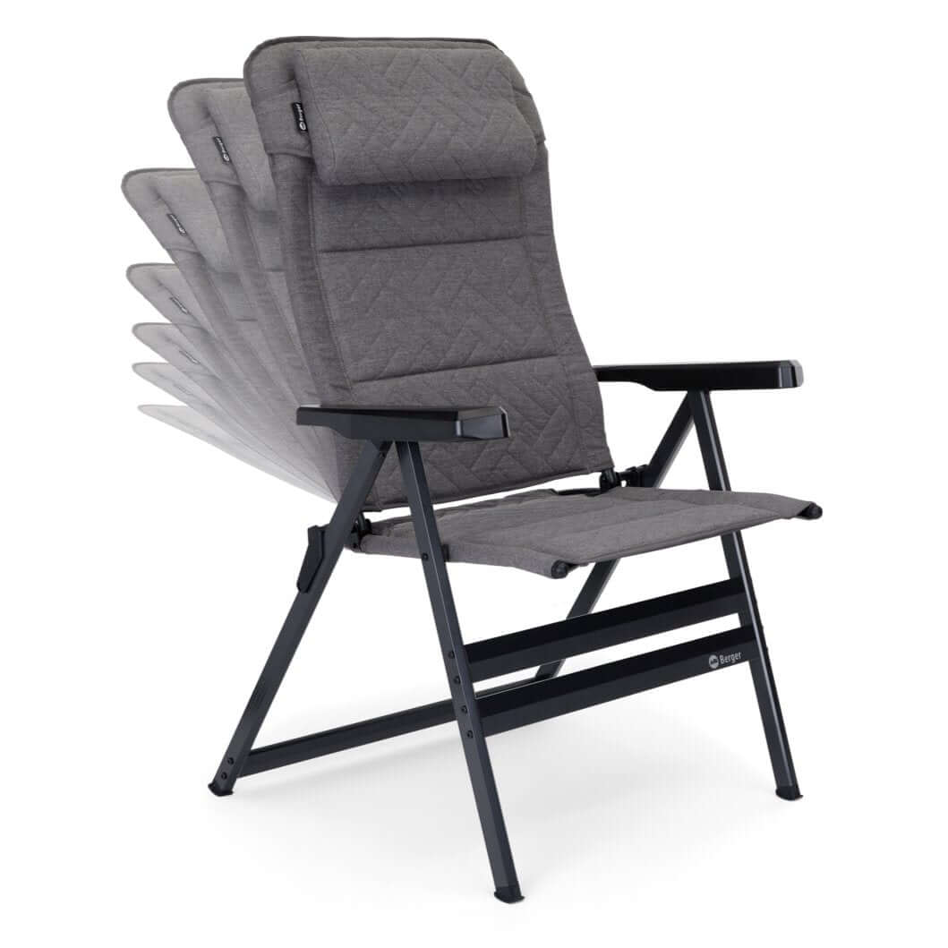 Луксозен сгъваем стол за къмпинг BERGER DAKAR, 7 степени на наклон, удобен и качествен мебели за къмпинг, кемпер, каравана, Gocampy.