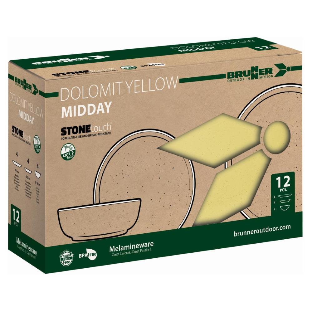 Сервиз за хранене за къмпинг MIDDAY DOLOMIT 12части от меламин с дизайн на BRUNNER.