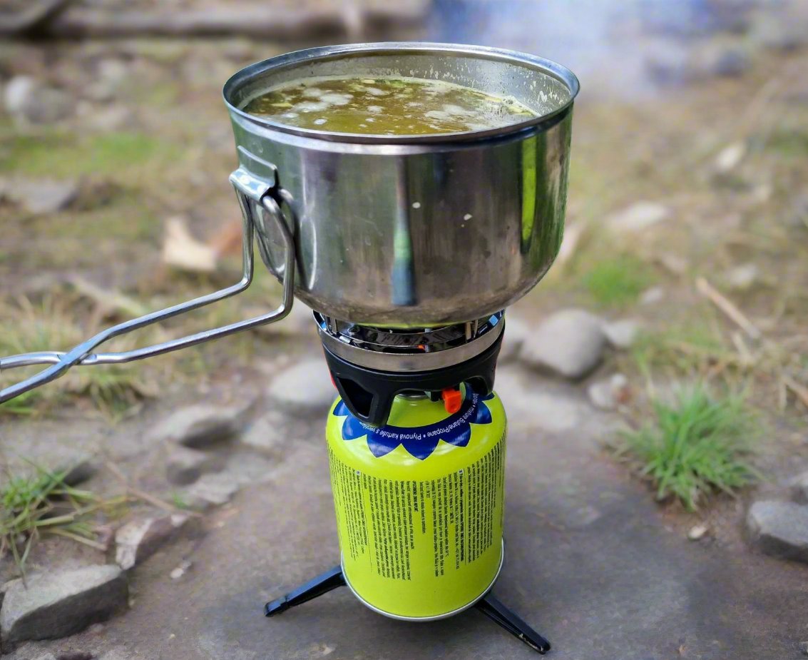 Hiking cooking gas stove set Meva Tripper. Газов котлон комплект за готвене, бързо варене на вода, преносим котлон, газов пълнител.