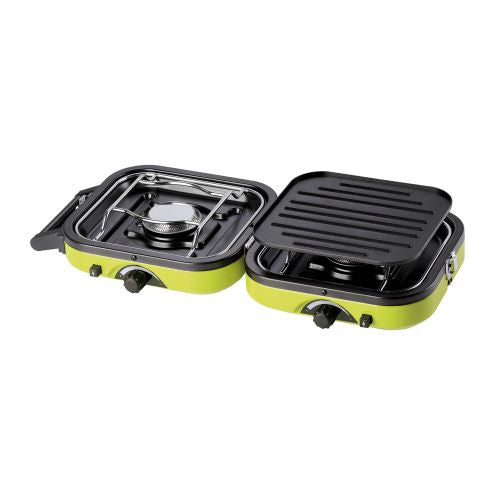 Dual camping gas stove, portable, grill, compact, Meva. Двоен газов котлон, грил, сгъваем, Преносим.