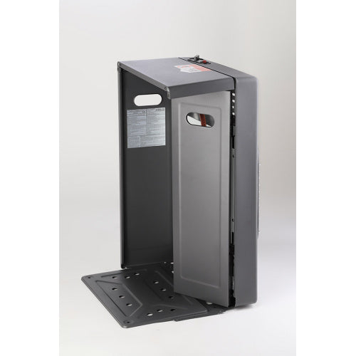 Газова отоплителна печка MEVA Relax 4,2 kW с отворен капак, представяща функционалния си дизайн.