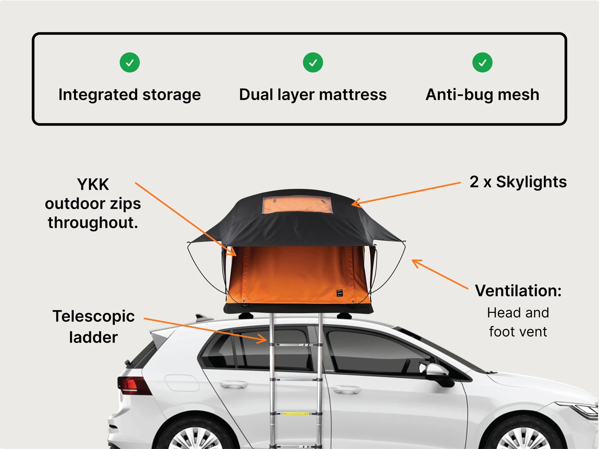 TentBox Lite 2.0 – Покривна палатка за автомобил с интегрирано място за съхранение и телескопична стълба.