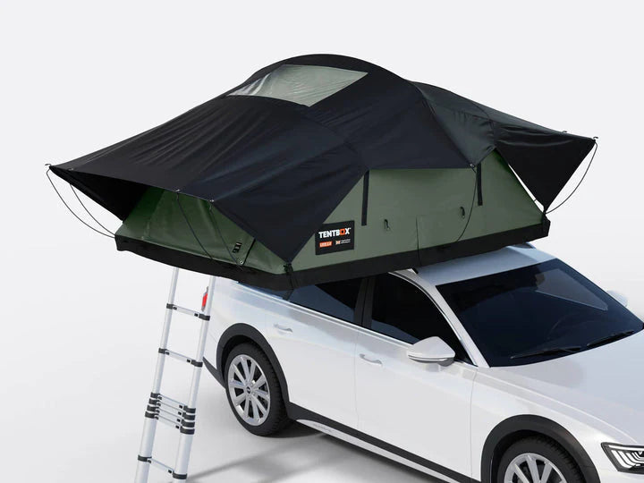 TentBox Lite XL – Покривна палатка за 4-ма, монтирана на автомобил с сгъваема стълба и LED осветление.
