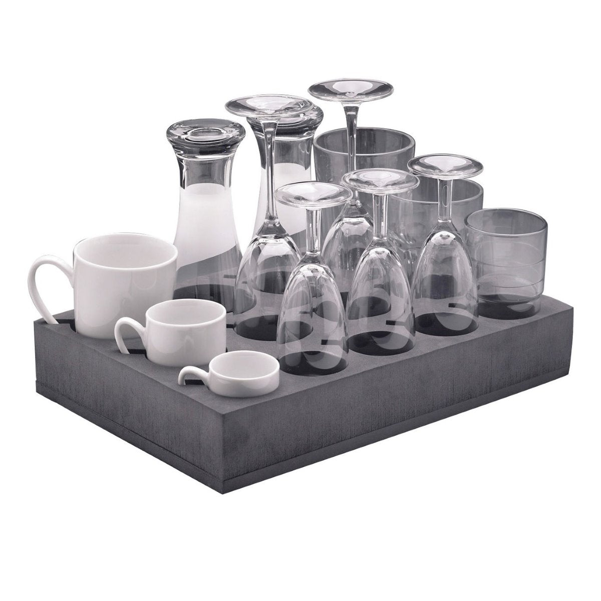 Поставка за транспортиране на чаши FROLI в кемпер, стабилна и сигурна, предотвратява разливане на напитки по време на движение.