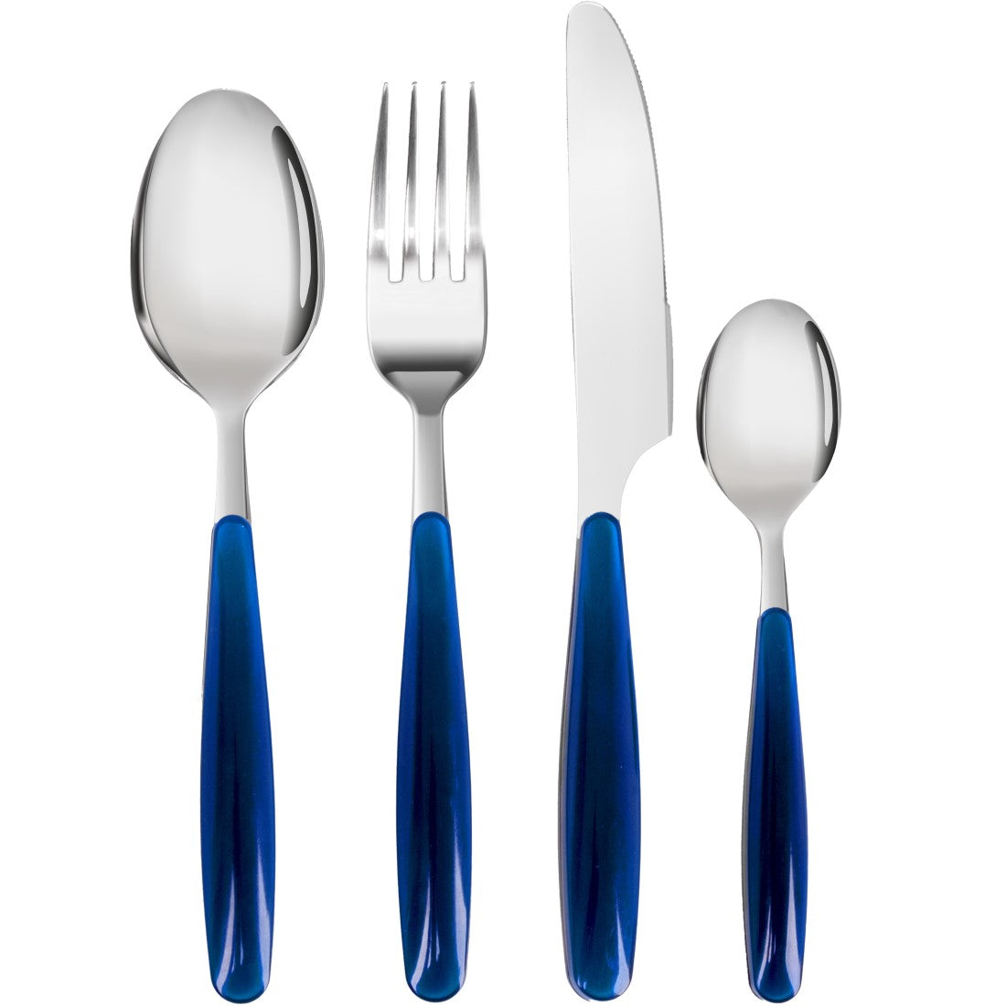 Прибори за хранене за къмпинг BRUNNER SAPORA – 16 части, изработени от неръждаема стомана с ергономични сини дръжки