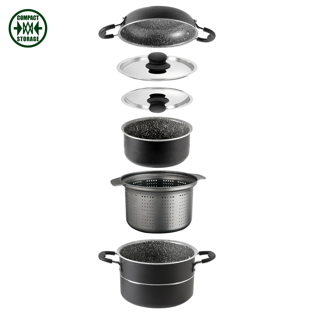 Компактен комплект тенджери за къмпинг BRUNNER Pirate 7+1 22см - съдове за готвене, спестяващи място, лесни за пренасяне.