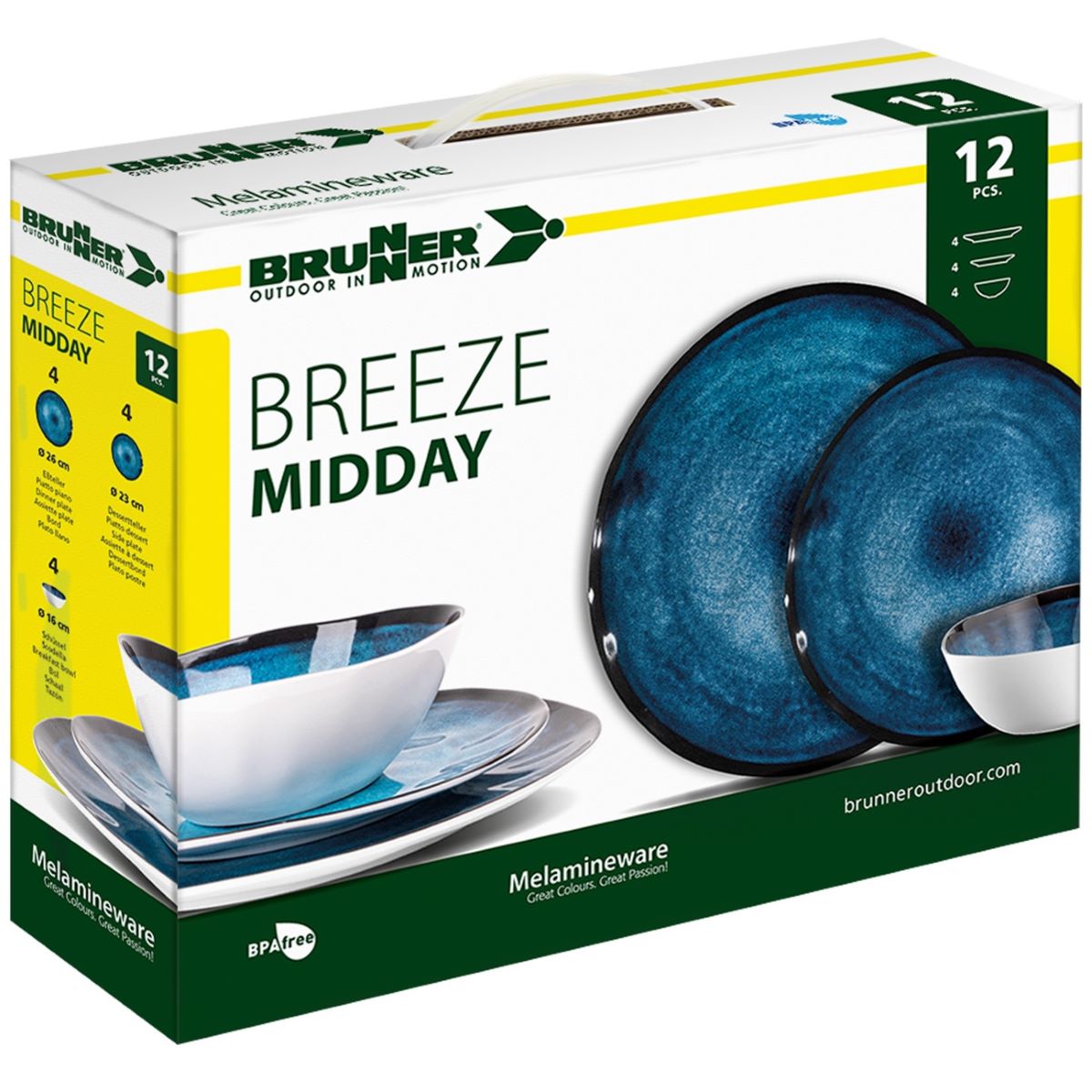 Сервиз чинии за къмпинг от меламин Brunner Breeze 12 части, безвреден, нечуплив. Melamine dinnerware camping