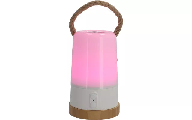 LED лампа, блутут, топла светлина, батерия. Бамбук, коноп. Modern LED light with bluetooth speaker, warm light, RGB pulsing light