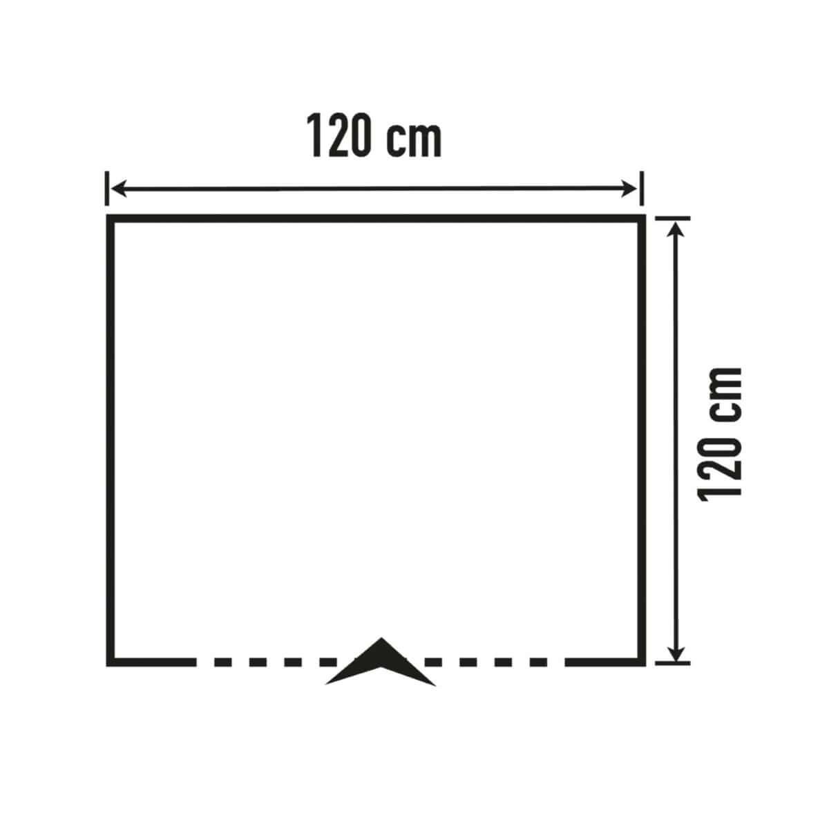 Diagram of Berger pop-up shower tent with 120 x 120 cm dimensions, highlighting the compact and portable design for camping use.
