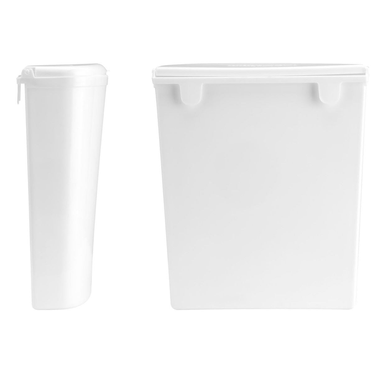 Compact 5.5L trash bin with lid for camper kitchens, easy to mount, lightweight, BRUNNER Pillar, durable plastic, white color.