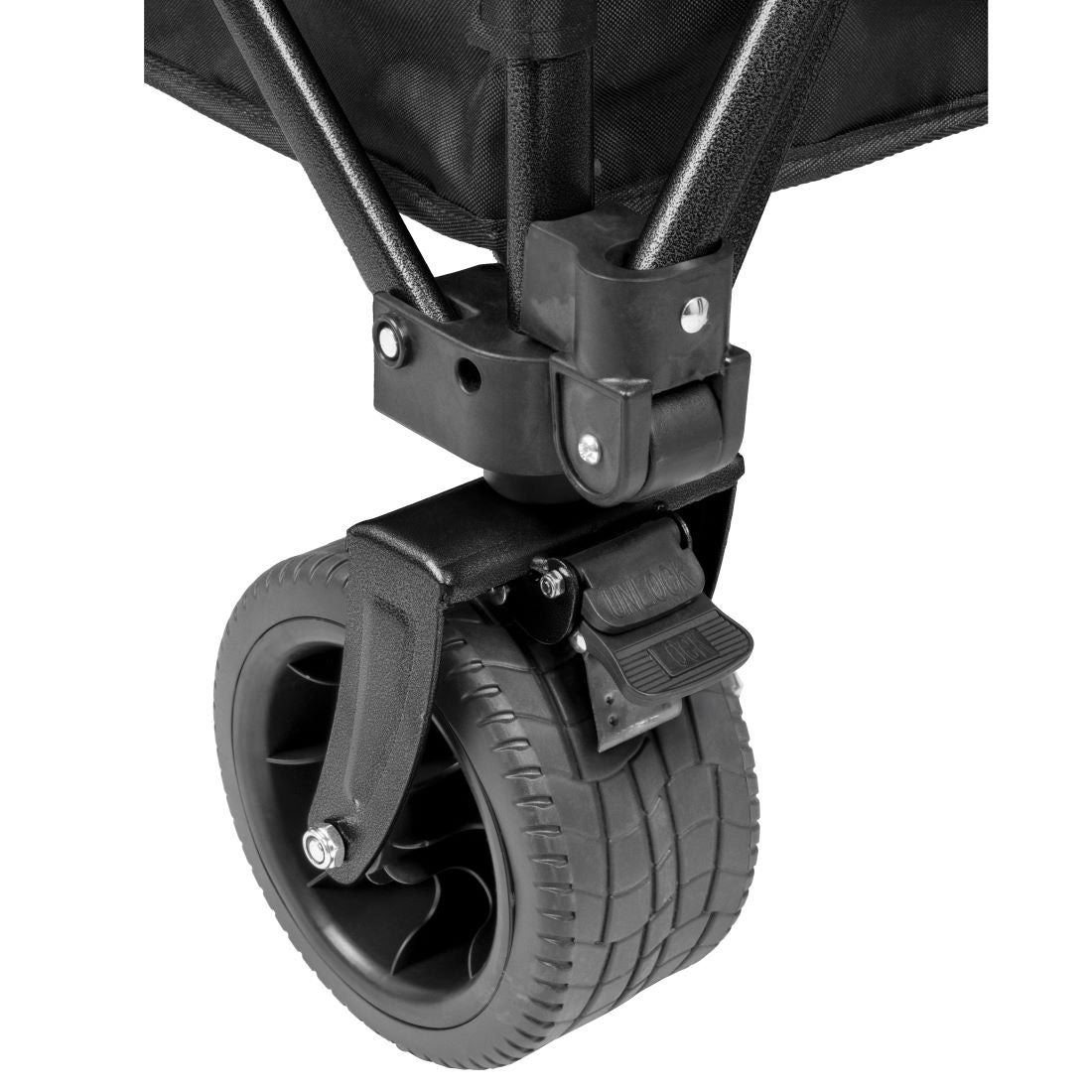 Детайл на здрава конструкция и колела на транспортна количка BRUNNER Cargo Compact XL
