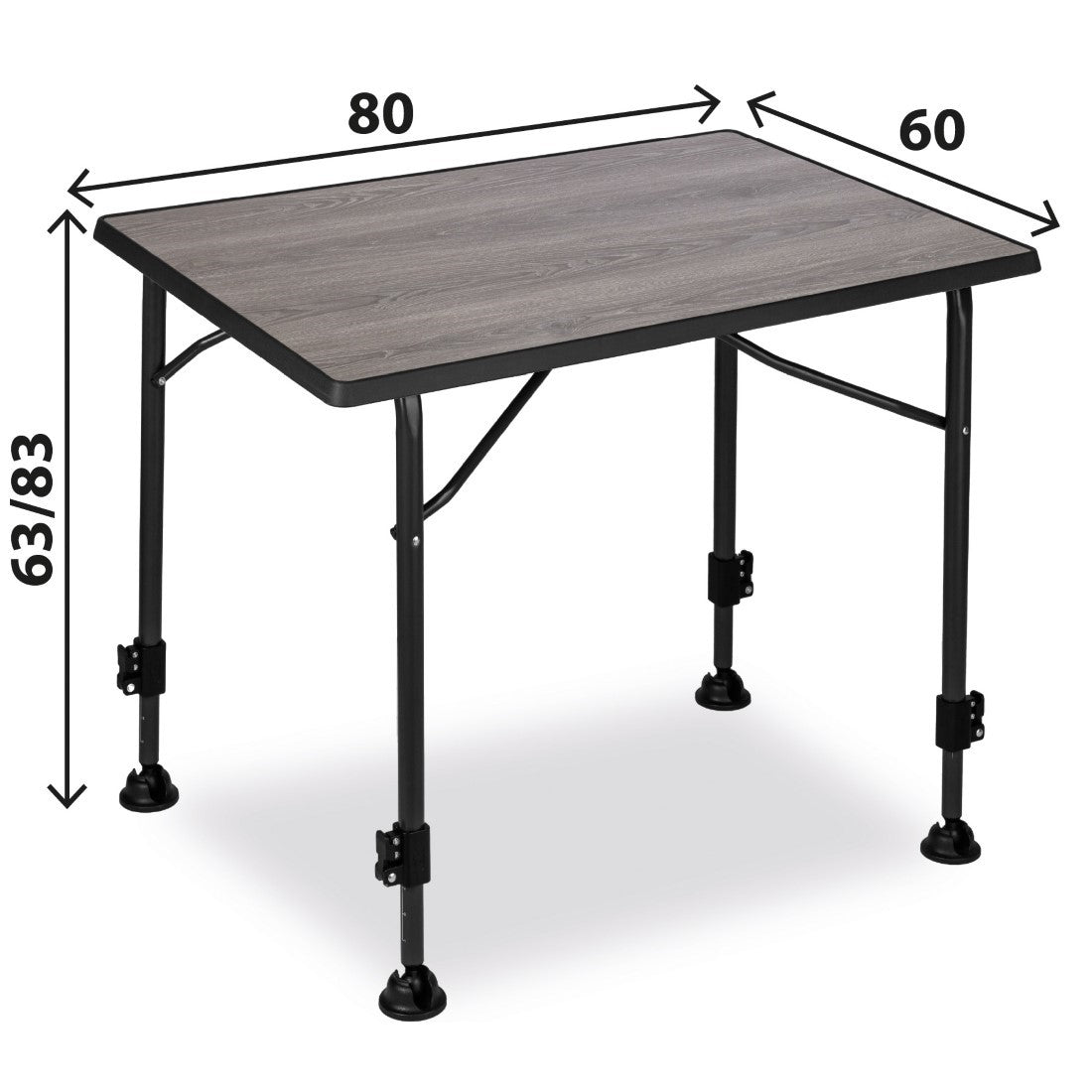 Къмпинг маса с регулеруеми крака BRUNNER LINEAR GREYWOOD с термоустойчив плот Sevelit и регулируеми височини.