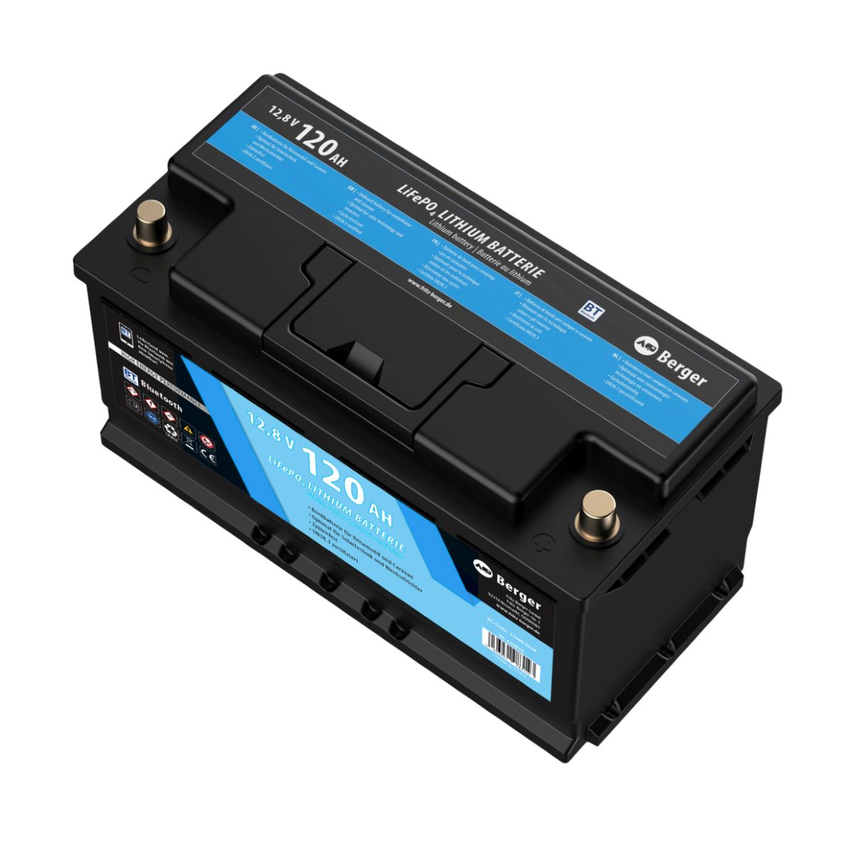 Тягов акумулатор Berger LiFePO4 120Ah 12V с Bluetooth – лек, издръжлив, с нова технология и мобилно приложение, на отлична цена.