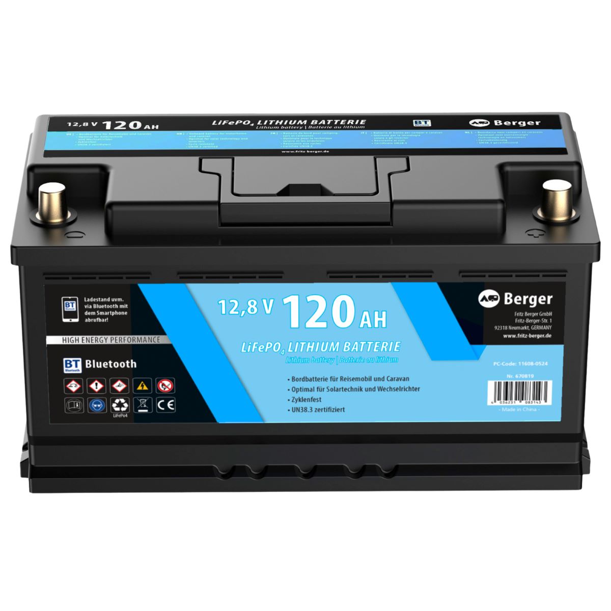 Тягов акумулатор Berger LiFePO4 120Ah 12V с Bluetooth – лек, с нова технология и мобилно приложение, дълъг и издръжлив живот.